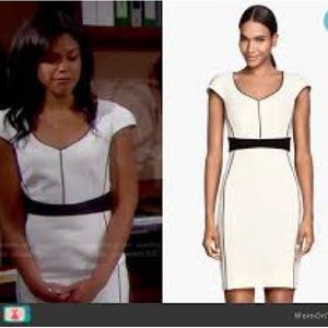 H&M contrast fitted sheath in ivory Size 10